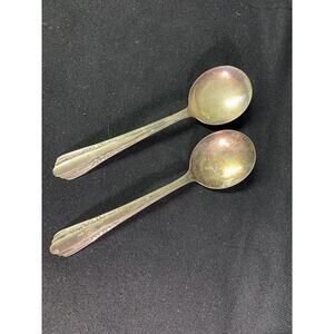 Vintage Marathon 1941 Thalia Silverplate Soup Spoon Set of 2 Mono D or E